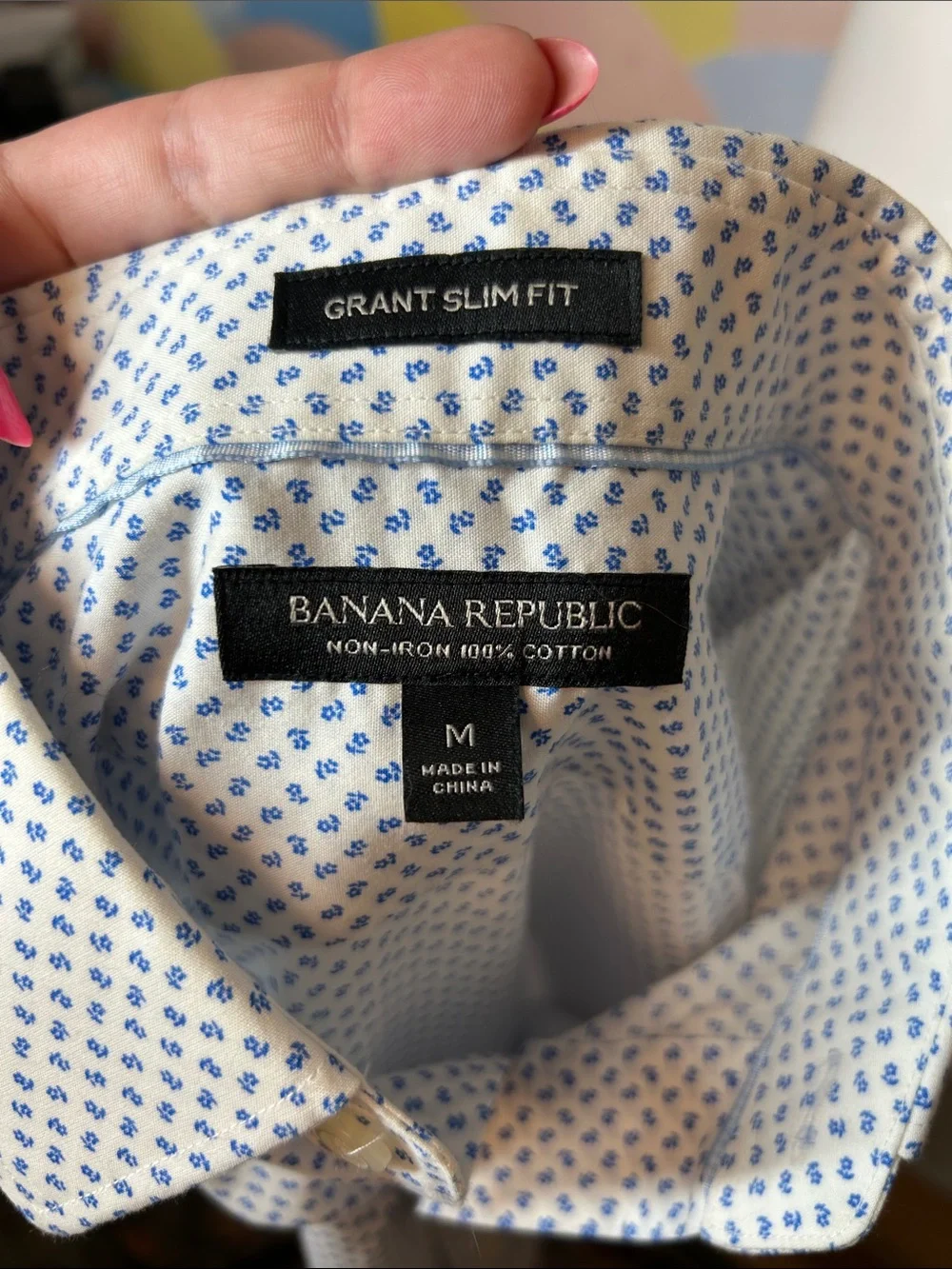 Banana Republic Men's White Micro-Print Button-Down Shirt sz M 100%